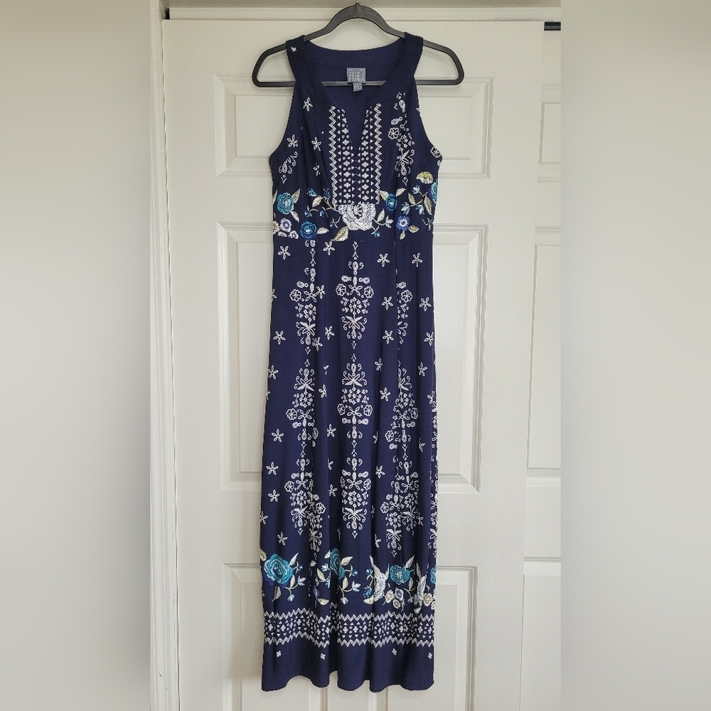 Rabbit Rabbit Rabbit Navy Floral Embroidered Maxi Dress - Size 10